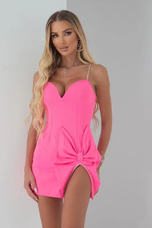 Classy And Cute Mini Dress - Hot Pink