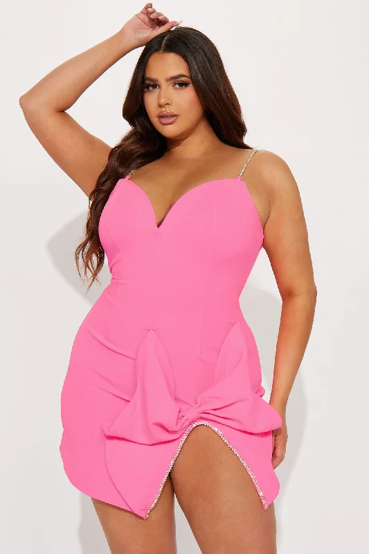 Classy And Cute Mini Dress - Hot Pink