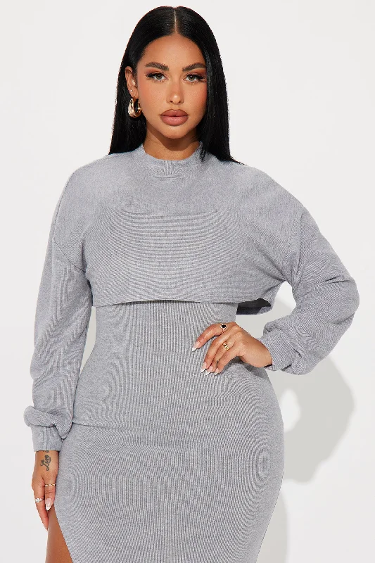 Cloud Nine Midi Dress Set - Grey