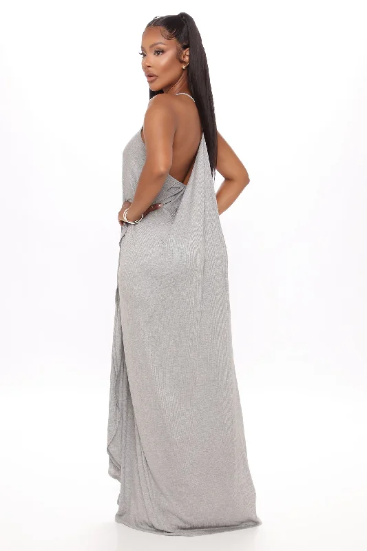 Come This Way Ribbed Maxi Dress - Heather Grey