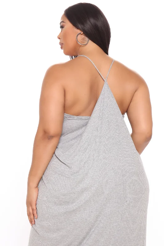 Come This Way Ribbed Maxi Dress - Heather Grey