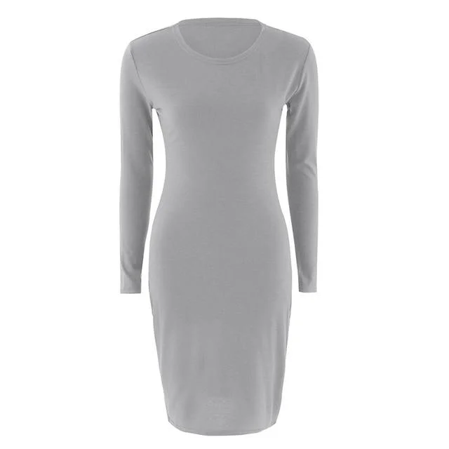 Crew Neck Sexy Streetwear Office Long Sleeve Dress