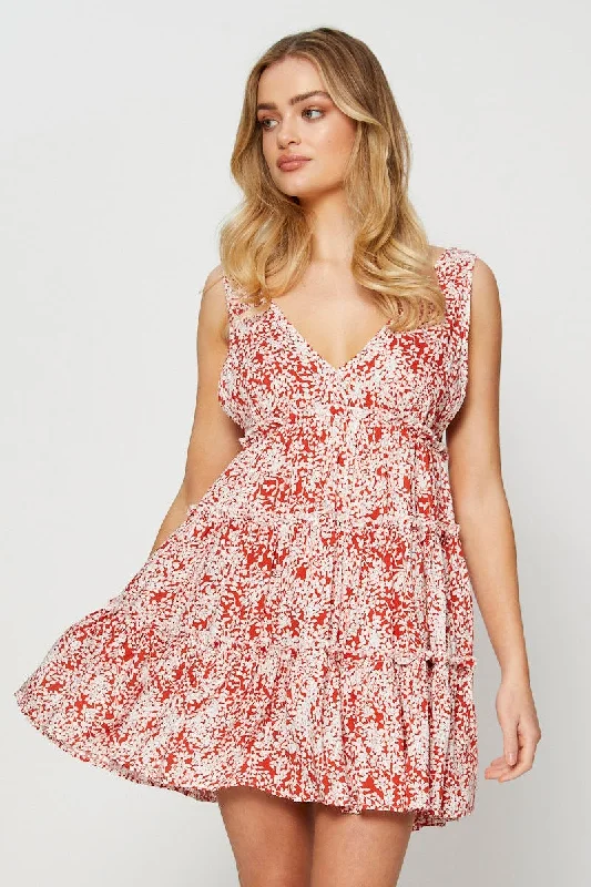 Daisy Print Mini Dress V Neck