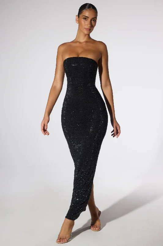 Embellished Strapless Evening Gown in Black