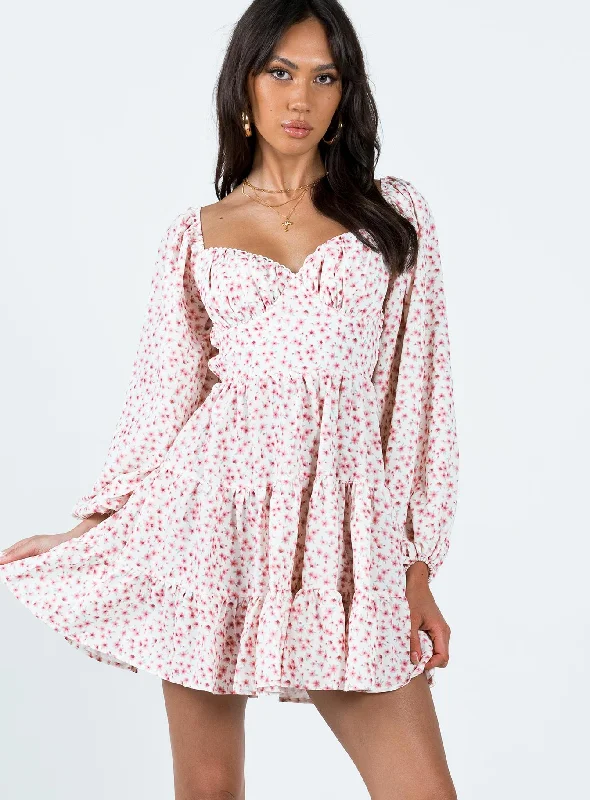 Danny Long Sleeve Mini Dress Pink Floral