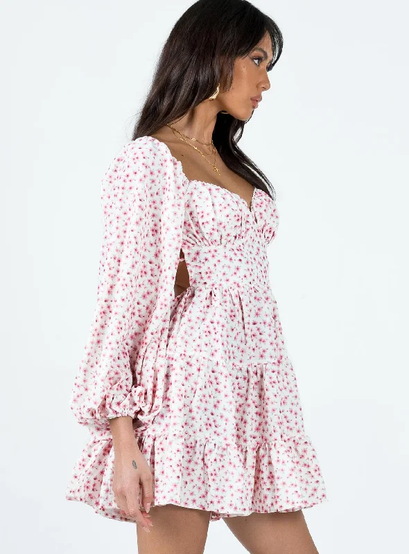 Danny Long Sleeve Mini Dress Pink Floral