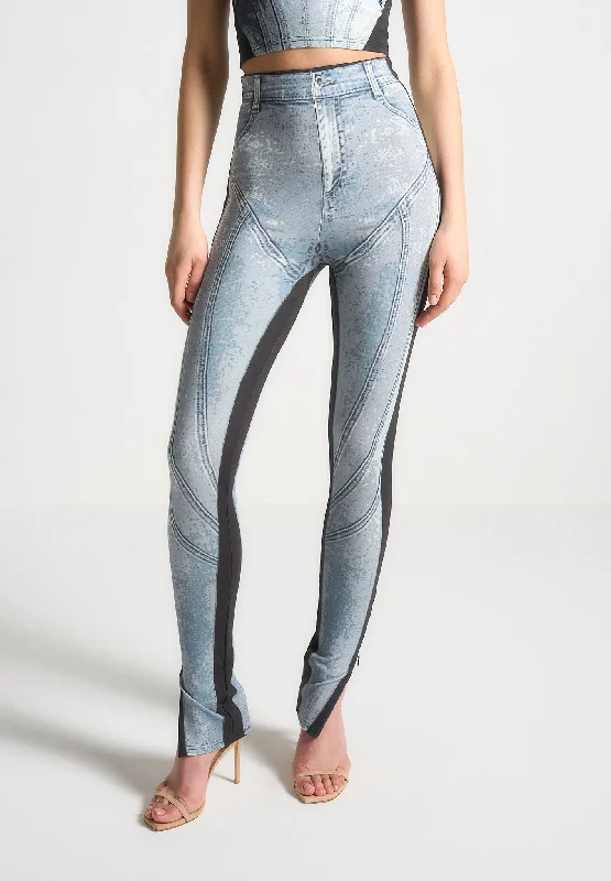 Denim Print Leggings - Blue/Black