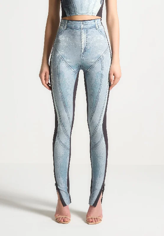 Denim Print Leggings - Blue/Black