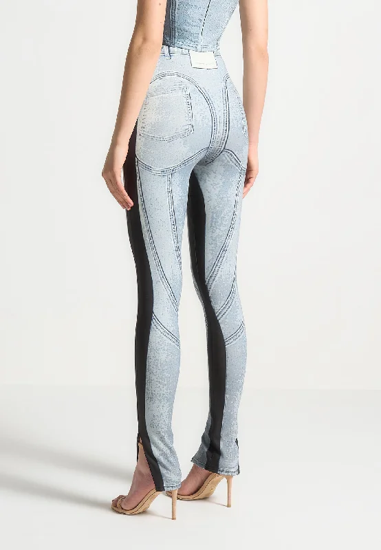 Denim Print Leggings - Blue/Black