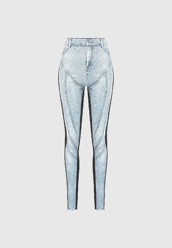 Denim Print Leggings - Blue/Black