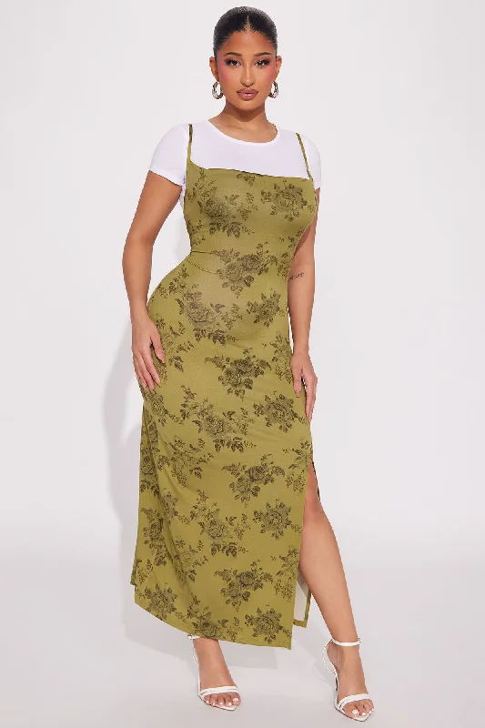 Denise Printed Maxi Dress Set - Olive/combo