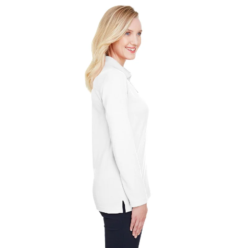 Devon & Jones Women's White CrownLux Performance Plaited Long Sleeve Polo