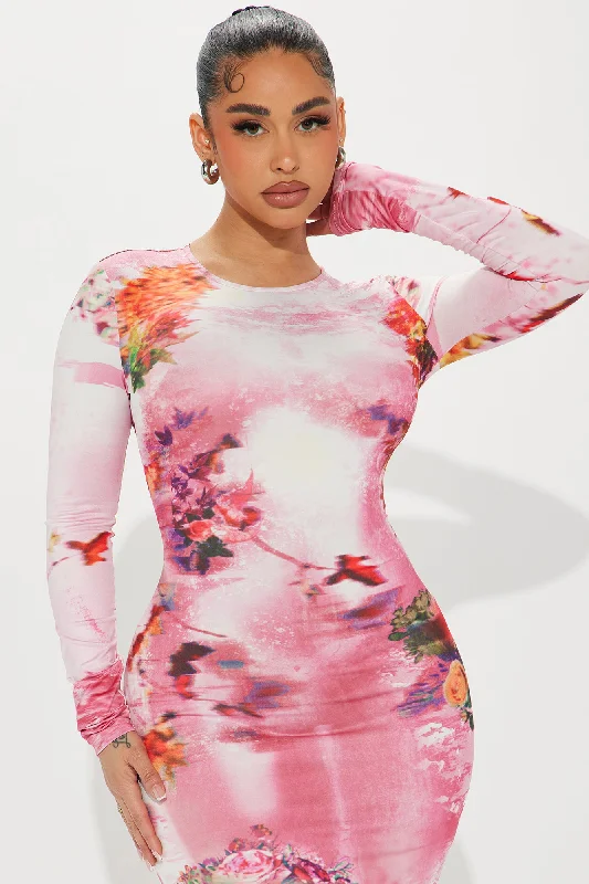 Divine Timing Midi Dress - Pink/combo