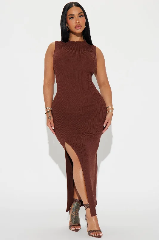 Don't Be Shy Sweater Maxi Dress - Brown