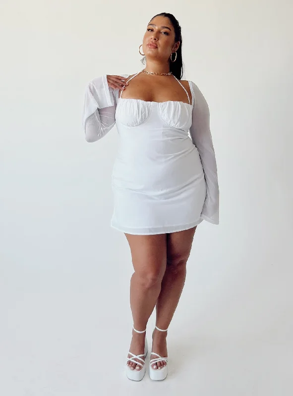 Dyer Sheer Sleeve Mini Dress White Curve