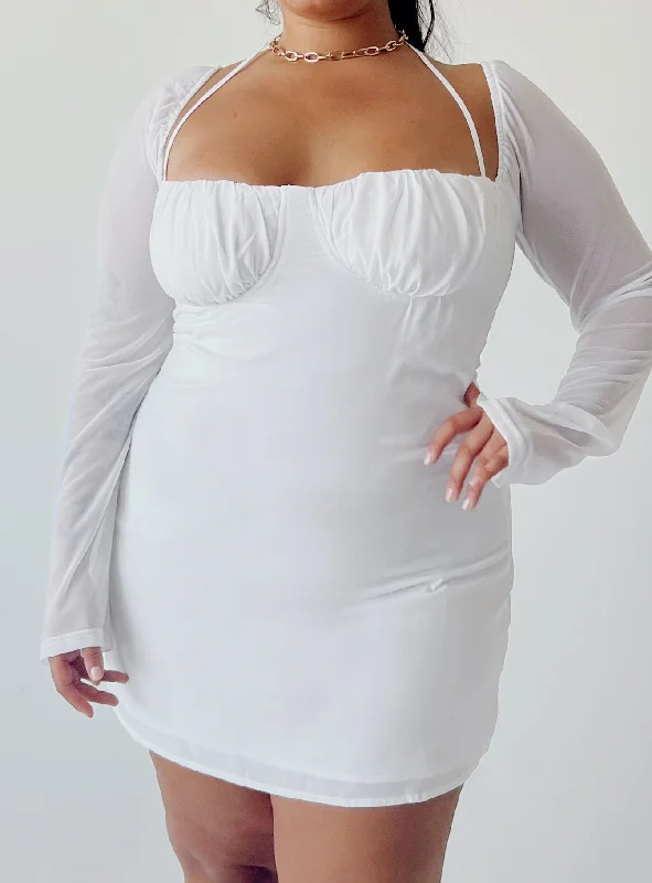 Dyer Sheer Sleeve Mini Dress White Curve