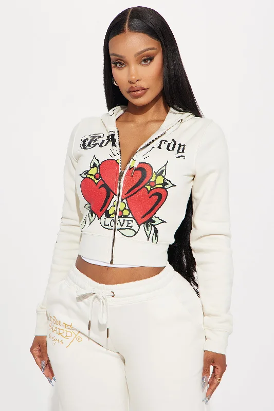 Ed Hardy Hearts Zip Front Hoodie - Stone