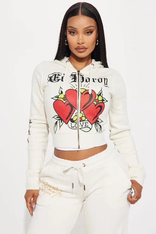 Ed Hardy Hearts Zip Front Hoodie - Stone