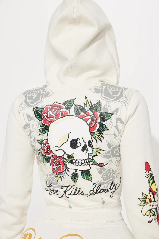 Ed Hardy Hearts Zip Front Hoodie - Stone