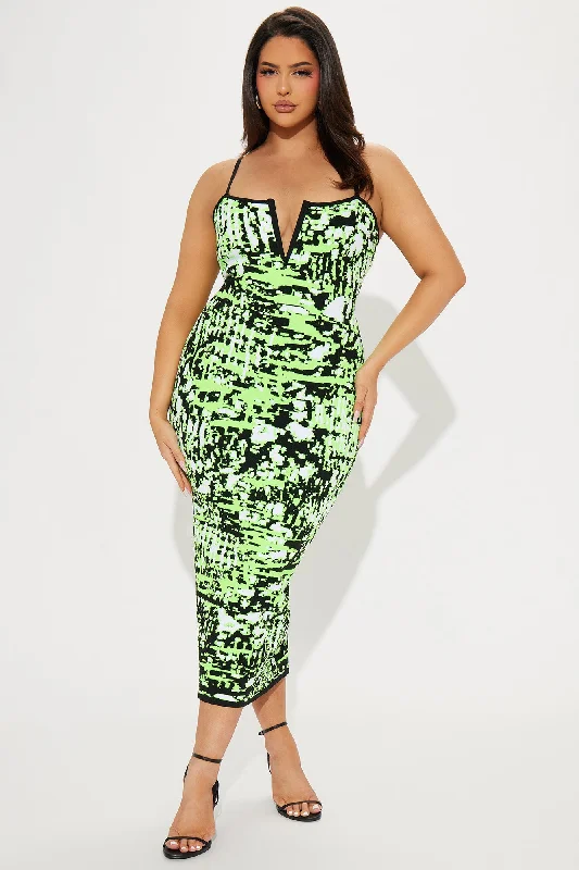 Electric Lime Sweater Midi Dress - Neon Green