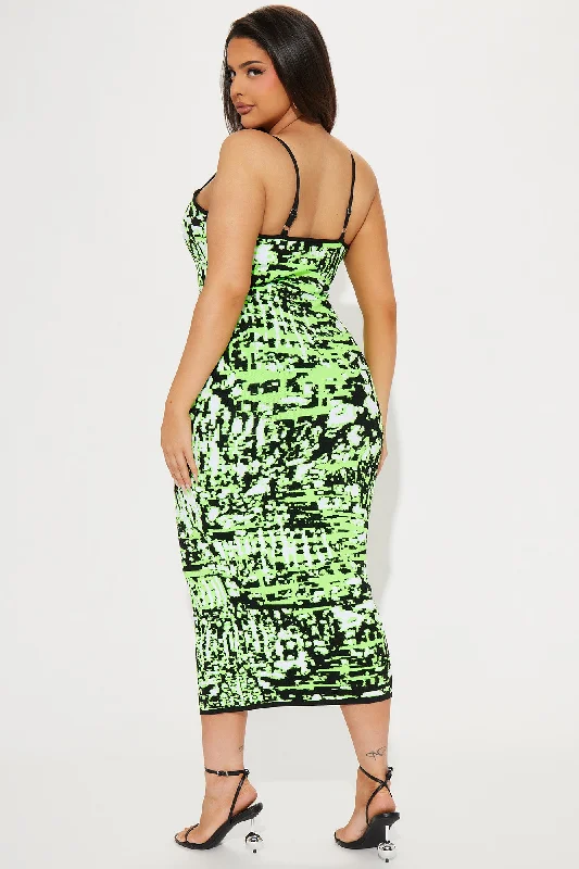 Electric Lime Sweater Midi Dress - Neon Green