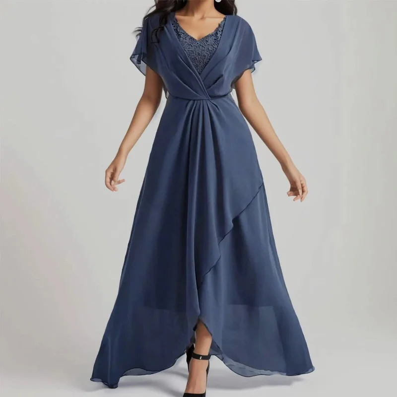 Elegant Chiffon Irregular Waist Maxi Dress