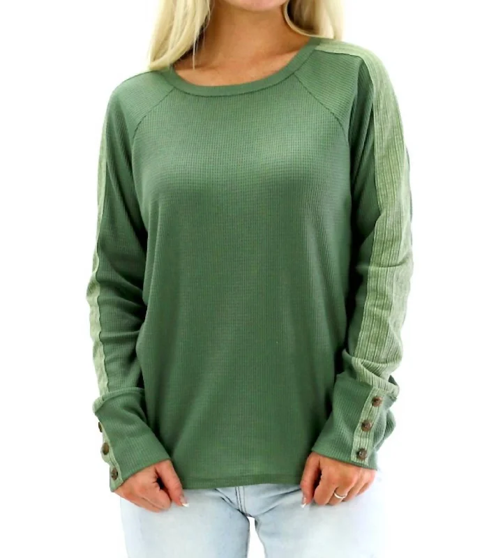 Eliana Mixed Waffle Wide Neck Slim Knit Top In Cactus