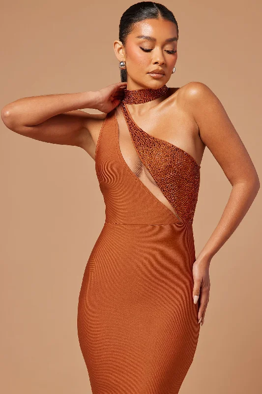 Ella Embellished Bandage Gown - Cognac