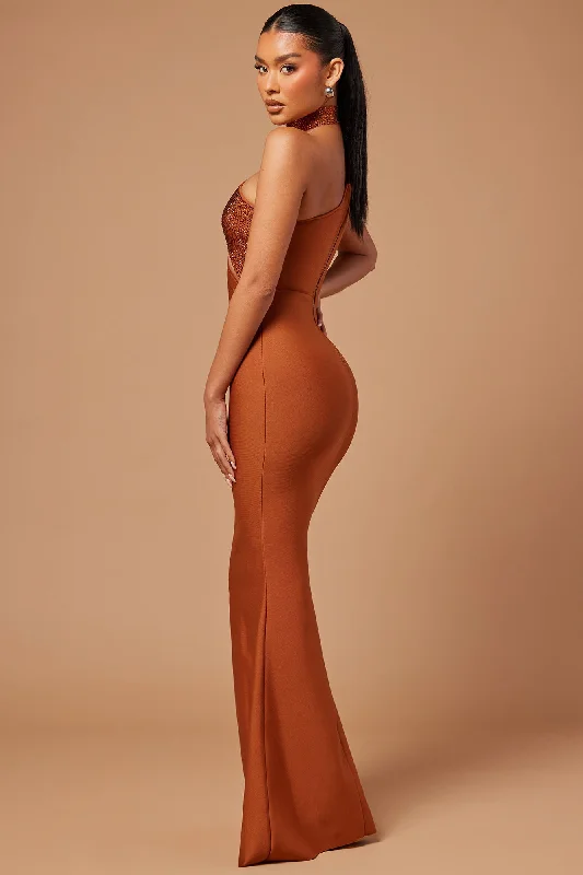 Ella Embellished Bandage Gown - Cognac