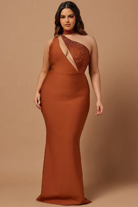 Ella Embellished Bandage Gown - Cognac