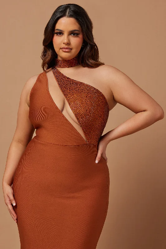 Ella Embellished Bandage Gown - Cognac