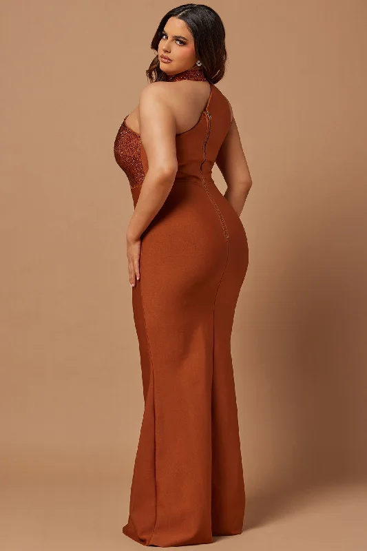 Ella Embellished Bandage Gown - Cognac