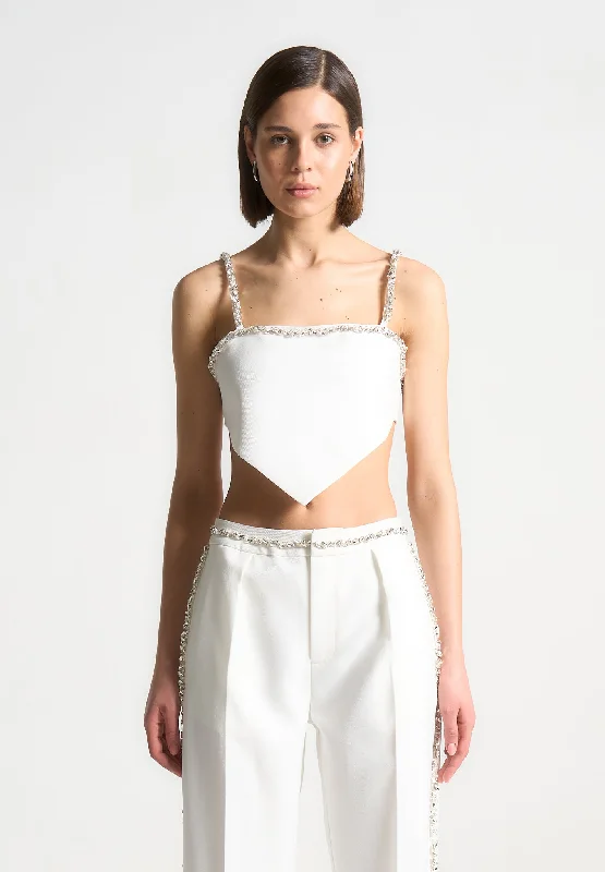 Embellished Strap Handkerchief Top - White