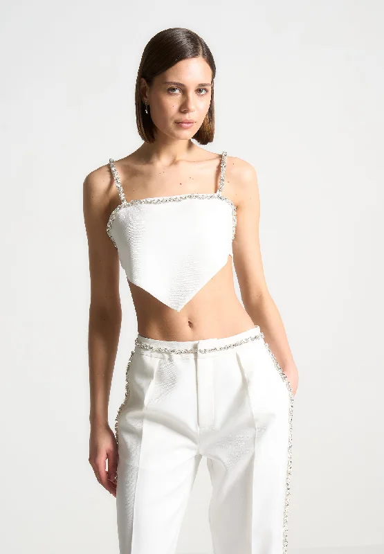 Embellished Strap Handkerchief Top - White