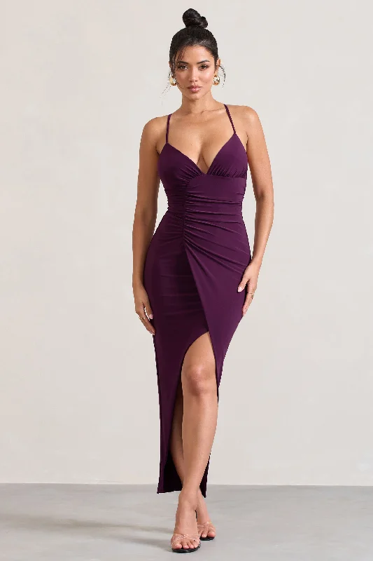 Enamour | Plum Strappy Plunge-Neck Wrap Maxi Dress