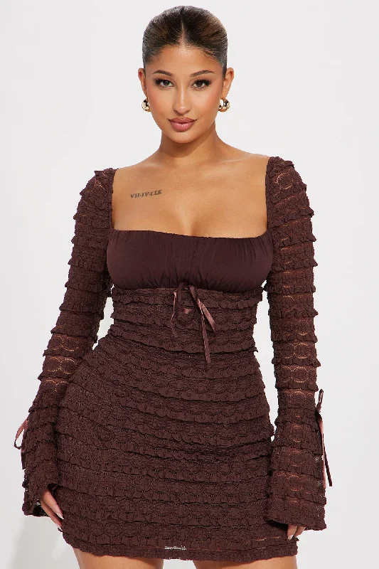 Espresso Lace Mini Dress - Brown