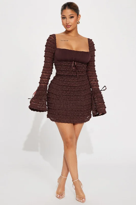 Espresso Lace Mini Dress - Brown