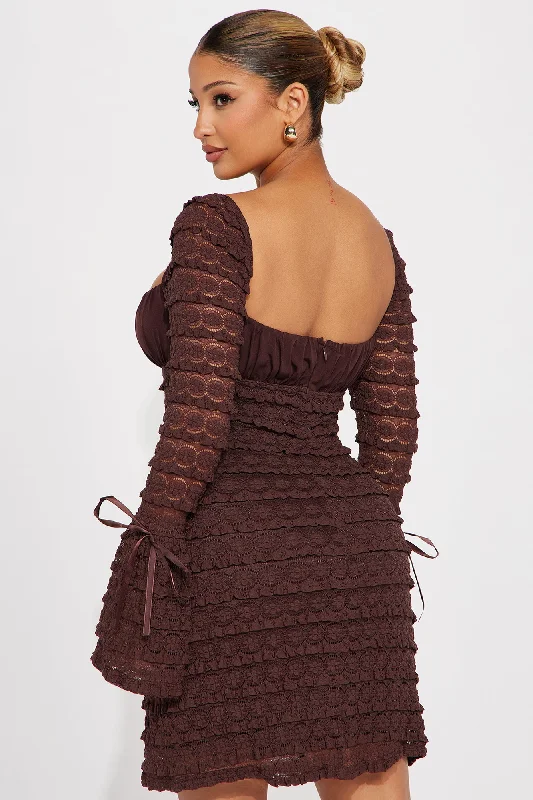 Espresso Lace Mini Dress - Brown