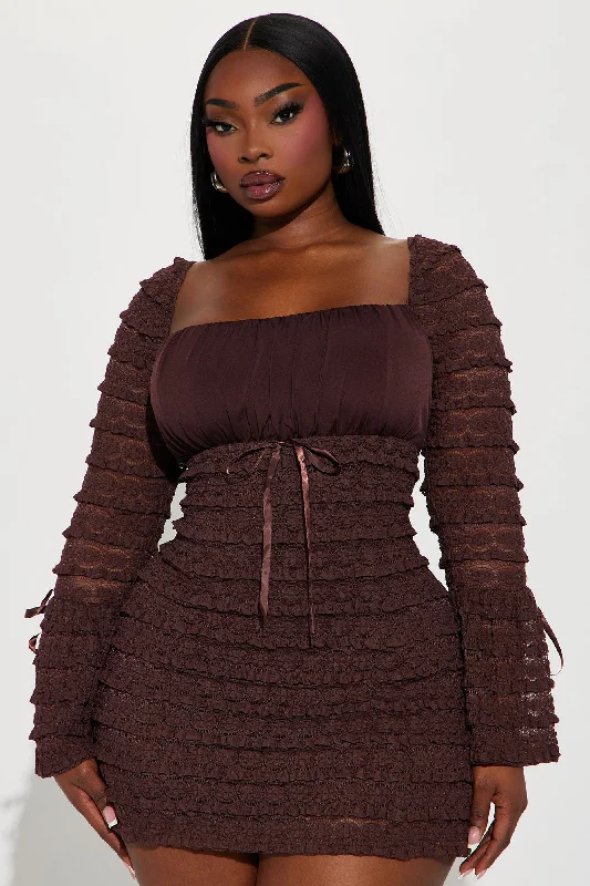 Espresso Lace Mini Dress - Brown