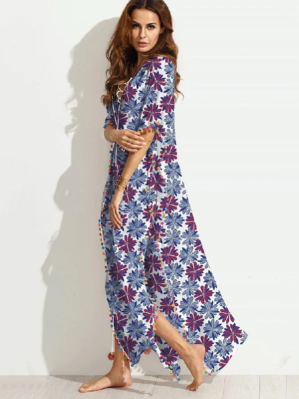 Eyes On You Floral Pom-Pom Maxi Dress