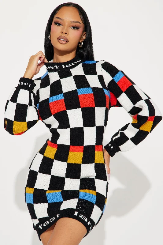 Fast Lane Sweater Mini Dress - Multi Color