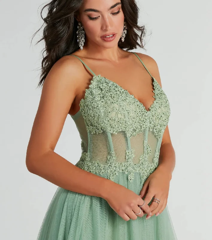 Fatima V-Neck Embroidered A-Line Tulle Dress