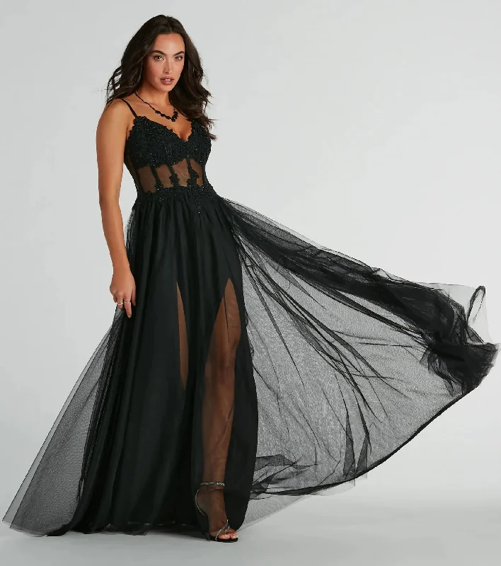 Fatima V-Neck Embroidered A-Line Tulle Dress