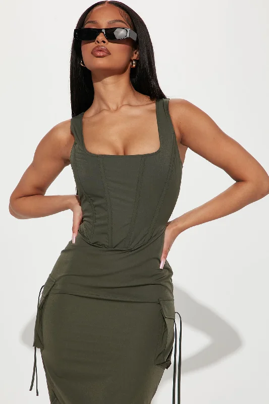 Feeling Savage Cargo Maxi Dress - Olive