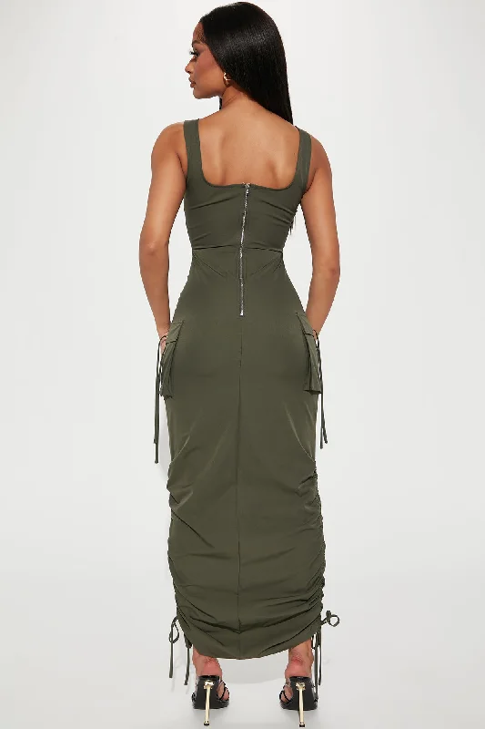 Feeling Savage Cargo Maxi Dress - Olive