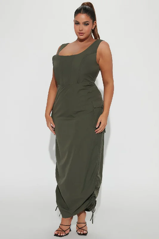 Feeling Savage Cargo Maxi Dress - Olive