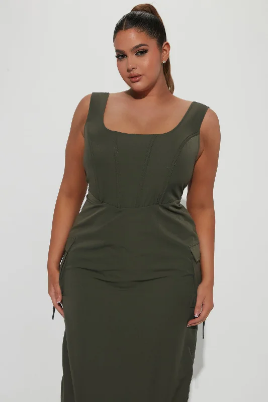 Feeling Savage Cargo Maxi Dress - Olive