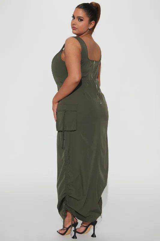 Feeling Savage Cargo Maxi Dress - Olive