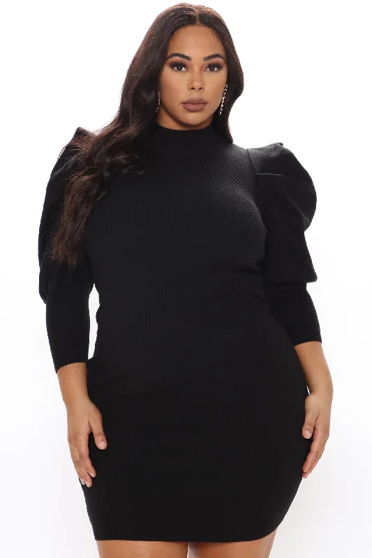 Flirty Fun Sweater Mini Dress - Black