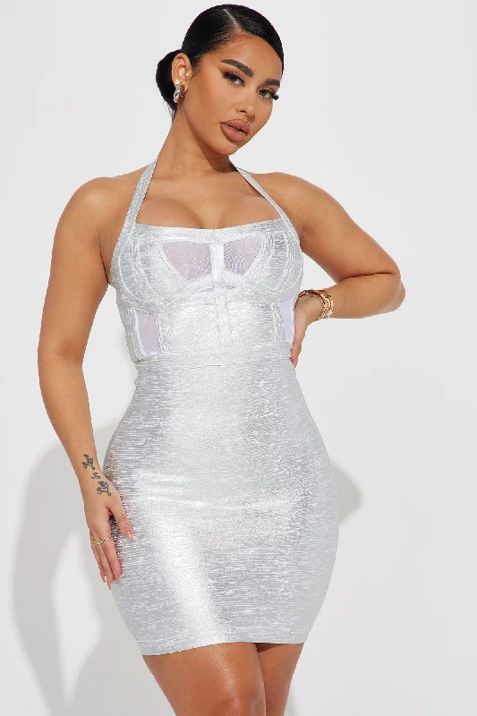 Futuristic Metallic Bandage Mini Dress - Silver